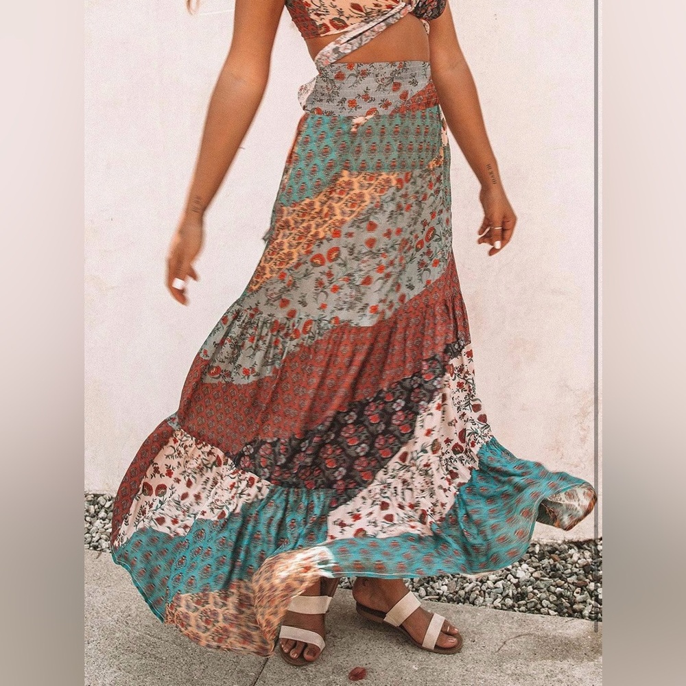 NWOT Happy Sailed Medium Floral Print Boho Maxi Skirt - Picture 4 of 10